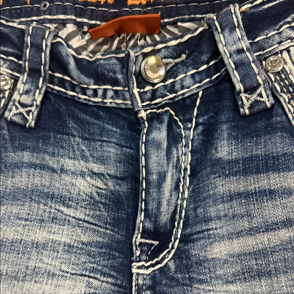 💥 Rock Revival Women's Distressed “Yui” Blue Boot Cut Jeans {27} 30” inseam. 💥 - Picture 3 of 16